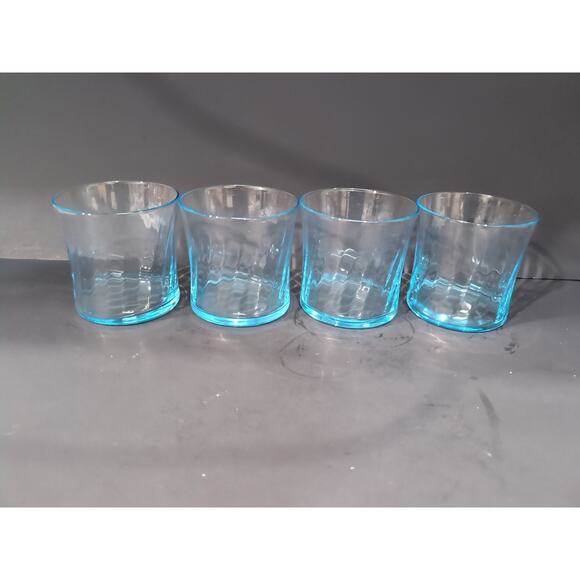 Wheaton Optical Tumbler Set, Ribbed‎ Swirl Glasses, Vtg Blue Drinkware, Set Of 4 - Picture 3 of 9